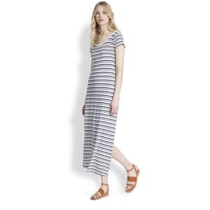 Splendid cotton maxi dress white navy blue stripe, T-shirt cap sleeve NEW